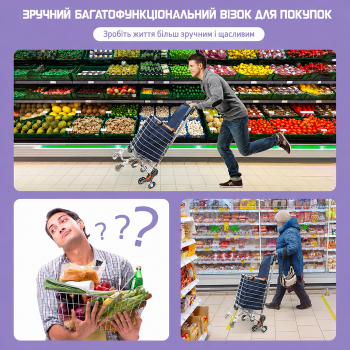 Складний візок для покупок із 8 колесами для сходів, знімна водонепроникна сумка, алюмінієва рама, 30x45x95 см, синій