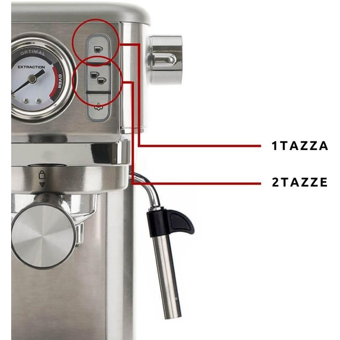 Кавомашина еспресо Ariete Slim Metal 1381 с манометром, 15 бар, для кави в зернах та ESE-падів, капучинатор, 1300 Вт, срібляста