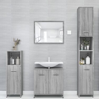 Високий шафа для ванної vidaXL, 6 відділень, 2 дверцята, сірий sonoma, ДСП