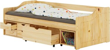 Дитяче ліжко IDIMEX Senta з ящиками, 90x200, натуральна сосна, підліткове, гостьове, денне ліжко