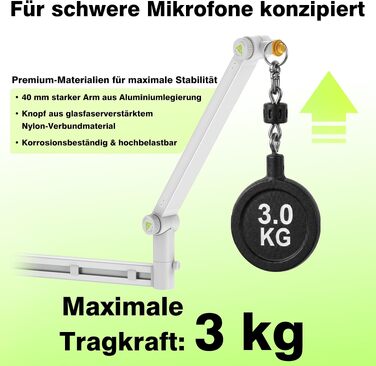 Низькопрофільний мікрофонний стійка-пантограф (кронштейн) Gear-Lock, білий, 780 мм, до 3 кг, сумісний з Shure SM7B, MV7+ та іншими мікрофонами