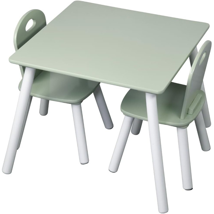 Дитячий стіл з 2 стільцями Kesper, МДФ, 55x55x45 см, білий/зелений