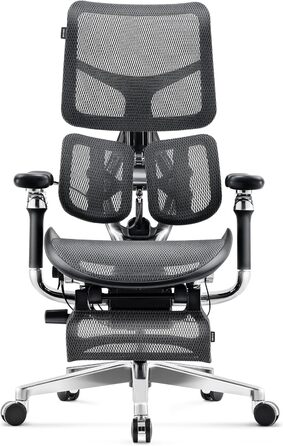Офісне крісло Diablo Brave V-Kinetic, ергономічне, з підставкою для ніг, 5D підлокітниками, сітчастою спинкою, підтримкою попереку, регульоване, до 120 кг, чорне, 126x70x70 см