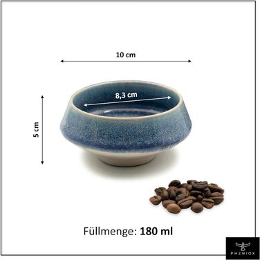 Набір чашок для капучино та лате-арт Pheniox Barista, порцелянові, 2 шт по 180 мл, темно-сині