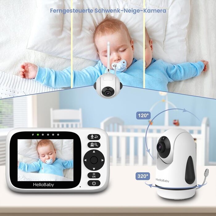 Відеоняня HelloBaby HB6339 з камерою, екраном 3.2 дюйма та двостороннім аудіозв'язком (без WLAN)