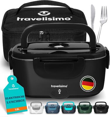 Електрична термобокс TRAVELISIMO 1,5L (80W) – 3-в-1 для подорожей, авто, офісу (Чорний)