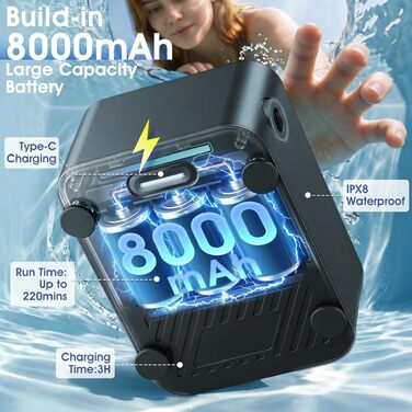 Портативний кемпінговий душ KingSom з помпою та підігрівом, акумулятор 8000mAh, LED-дисплей, регульована лійка для подорожей, саду та мийки авто