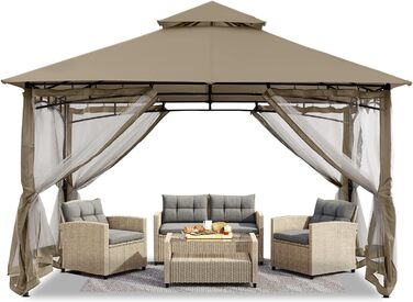 Павільйон садовий ABCCANOPY 2.5x2.5м Водонепроникний, зимовий, з подвійним дахом, сірим (з москітною сіткою)