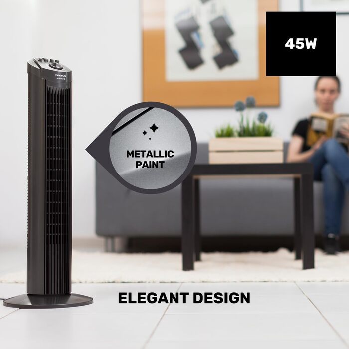 Вентилятор вежний Taurus Babel RCH 50W, 86 см, сірий: 4 режими, таймер, пульт, сенсорний екран