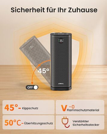 Керамічний обігрівач повітря Ateroll 2000W, енергоощадний компактний тепловентилятор з 3 режимами роботи, чорний