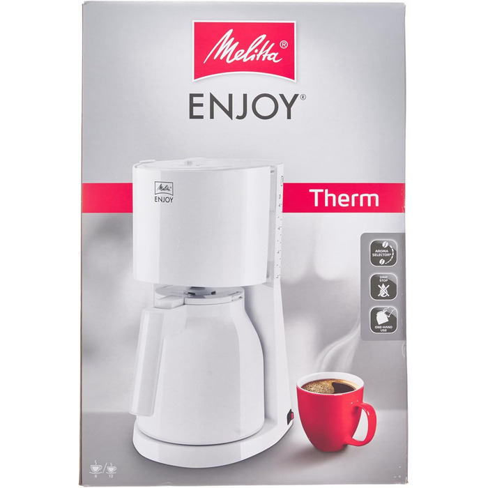 Кавоварка фільтраційна Melitta Enjoy з термокухлем, 8 чашок, біла, захист від крапель