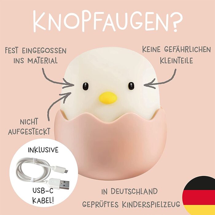 Дитячий LED нічник MegaLight Eggy Egg з димером, сенсорним керуванням, USB-зарядкою, без дрібних деталей, нічна лампа для малюків