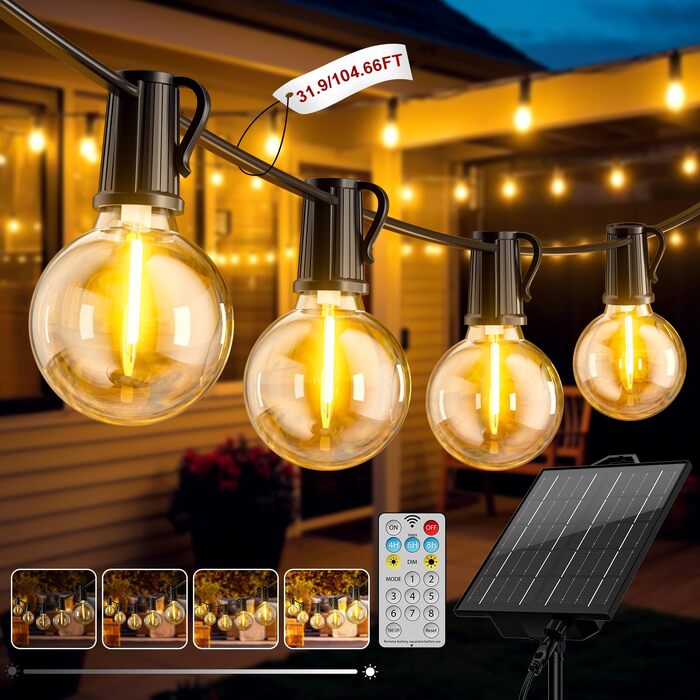 Сонячна гірлянда LED для вулиці 17.1м, 8 режимів, 24+1 лампи, акумулятор 3600mAh, IP44, для саду, балкону, вечірок