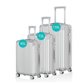 Набір валіз Voyagoux 3 шт (40л, 72л, 116л) сріблястий - ударостійкий ABS пластик, TSA замок, 4 колеса