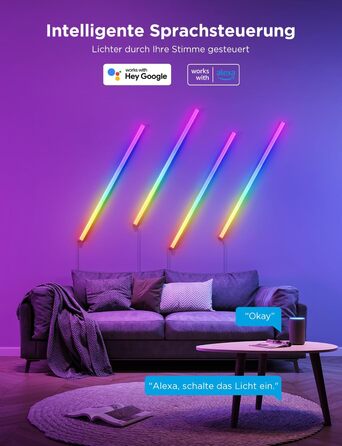 Настінні LED-світильники Govee Glide RGBIC, розумні світлодіодні панелі з підтримкою Alexa та Google Assistant, багатокольорові світлодіодні лінійки для геймінгу та стрімінгу, комплект 6 шт.