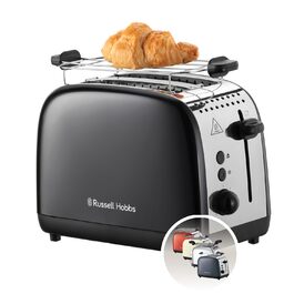 Тостер Russell Hobbs Colours Plus Edelstahl на 2 тости, чорний - з підставкою для булочок, 6 режимів підсмажування, розморожування, функція Lift & Look, 1600 Вт
