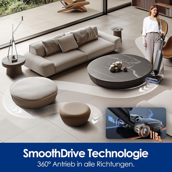 Tineco Floor One S9 Artist Steam Pro: Акумуляторний пилосос для вологого та сухого прибирання, 22000 Па, анти-заплутування, сушка гарячим повітрям 85°C, 50 хв роботи, для твердих поверхонь, шерсті тварин