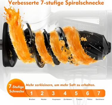 Соковижималка AMZCHEF для овочів і фруктів, електрична шнекова, зворотний хід, без фільтра, щітка, 2 чаші, колір оранжевий, тиха, преміум якість