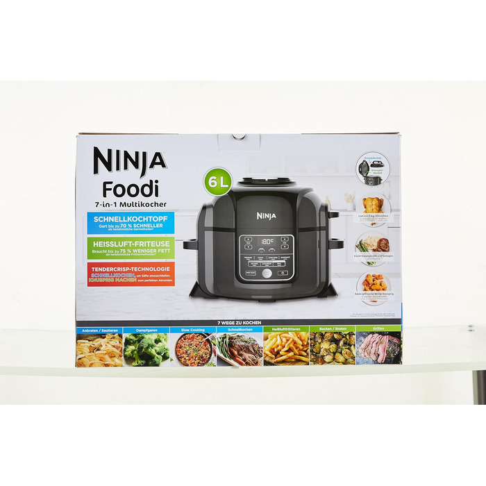 Мультиварка Ninja Foodi 6 л, 7-в-1: скороварка, аерофритюрниця, повільне приготування, гриль, OP300EU, сталь/чорний