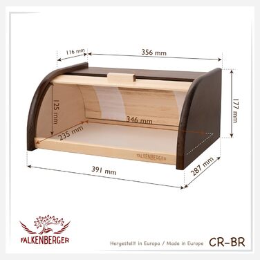 Хлібниця FALKENBERGER з букового дерева 32x25x16 см, ручна робота, традиційна хлібна коробка з роликовою кришкою