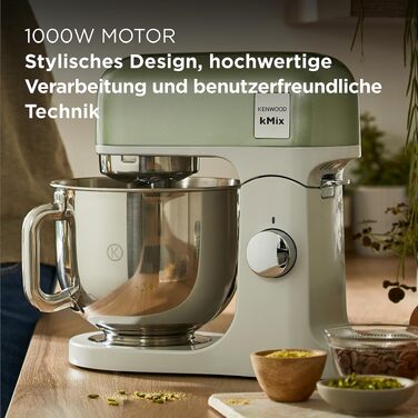 Кухонна машина Kenwood kMix Editions KMX760BC, 1000 Вт, чаша з нержавіючої сталі 5 л, набір для кондитерських виробів та захист від бризок, Зелений металік