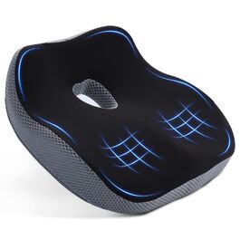 Подушка для офісного крісла з Memory Foam: ортопедична підкладка під куприк для зменшення тиску, широка подушка для сидіння для офісу, автомобіля та інвалідного візка, чорно-сіра