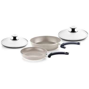 Набір сковорідок Fissler Ceratal Comfort & Classic (4 предмети), керамічне антипригарне покриття, для індукційних плит, 24 та 28 см, з 2 скляними кришками, сірий