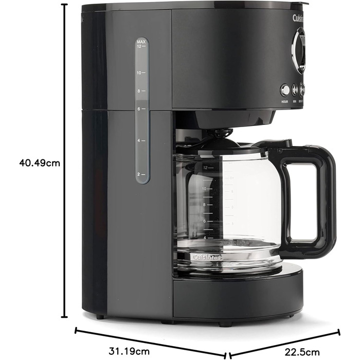 Кавоварка фільтраційна Cuisinart 1.8 л, 12 чашок, програмована, швидке заварювання, таймер 24 години, функція підтримки тепла, браузерна екстракція, мийка в посудомийці, чорна