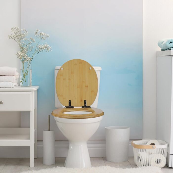 Кришка для унітазу Relaxdays з мікроліфтом, швидке зняття, 37,5x43,5 см, бамбук, верхній монтаж, овальна, натуральний колір