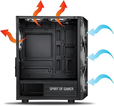 Корпус для ПК Spirit Of Gamer Rogue 7, RGB підсвітка, 6 ARGB вентиляторів 120 мм, сумісний з mATX, середній геймерський корпус із загартованим склом, оптимізований для охолодження