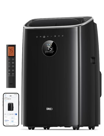 Мобільний кондиціонер DREO 8000 BTU 3-в-1: охолодження, вентиляція, осушення. З Wi-Fi, голосовим керуванням, без дренажу, комплект для вікна, чорний