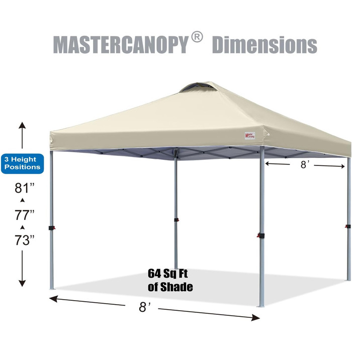 Тент-шатер MasterCanopy 3x3 м з швидким розкладанням, бежевий: для кемпінгу, заходів, саду. UPF50+, водонепроникний + сумка + 4 мішки з піском
