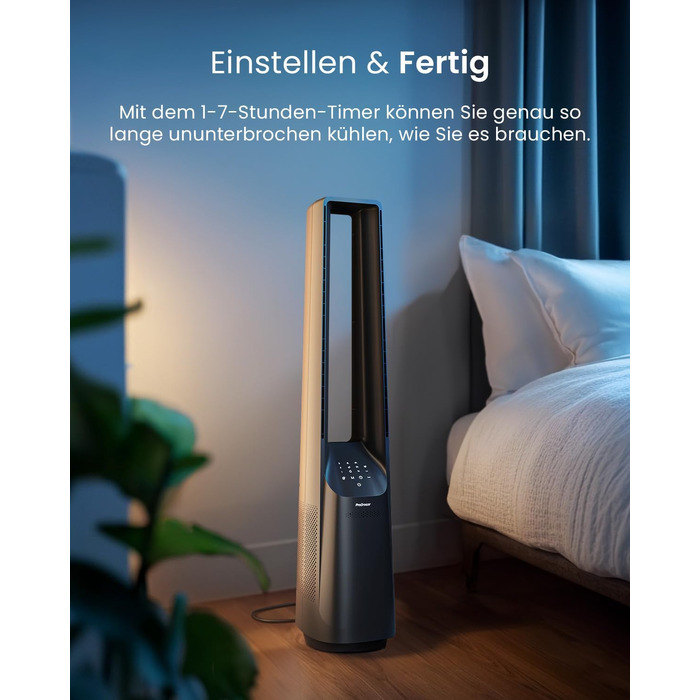 Pro Breeze Вентилятор без лопатей 101 см з LED дисплеєм та пультом - 6 швидкостей, 5 режимів, авто-коливання 60°, таймер 7 годин, чорний