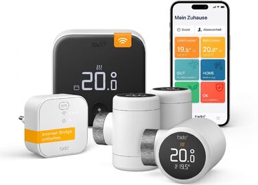 Стартовий набір tado° Starter Kit X: Інтернет-міст Bridge X, 3 розумні радіаторні термостати та бездротовий датчик температури