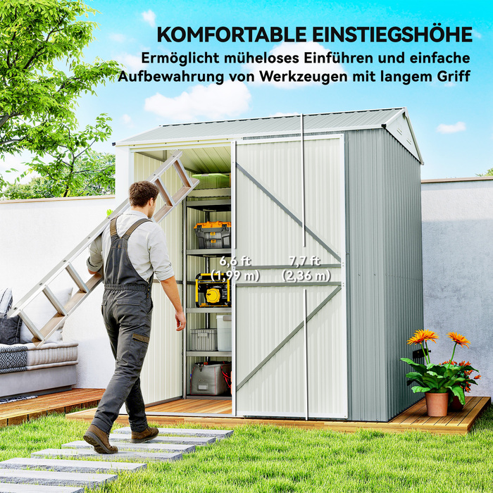 Металевий сарай Metall Gerätehaus 3,5 м², високий закривається на замок, з вентиляційним дахом, отворами для рукавичок, розміром 209 x 177 x 236 см
