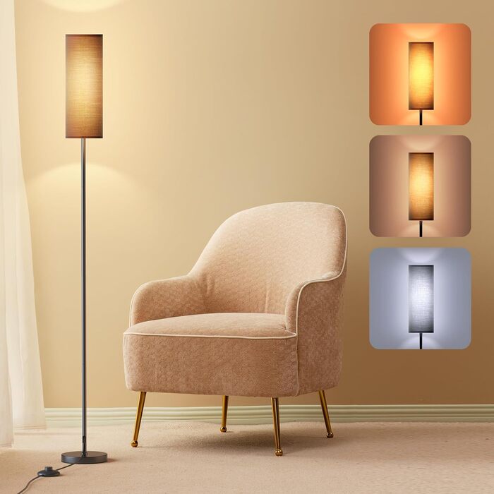 LED торшер Lithomy 12W для вітальні та спальні, вінтажний, диміруємий, з пультом та 3 кольорами світла