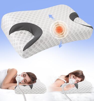 Подушка Hydomi CPAP з ефектом пам'яті для бокового сну, зменшує тиск і витоки повітря маски, ортопедична для апное сну, підтримка шиї для спини, бокового та шлункового сну, розмір King (64x38x10,5 см)