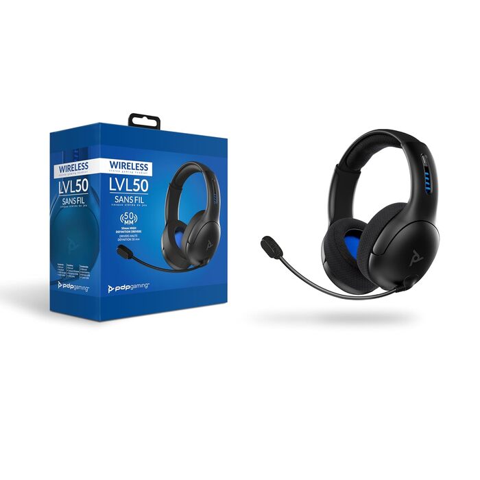 Ігрові бездротові навушники PDP Gaming LVL50 з мікрофоном для PS5, PS4, PC та ноутбука — шумозаглушення, підсилення басів, накладні (Over-Ear), чорні