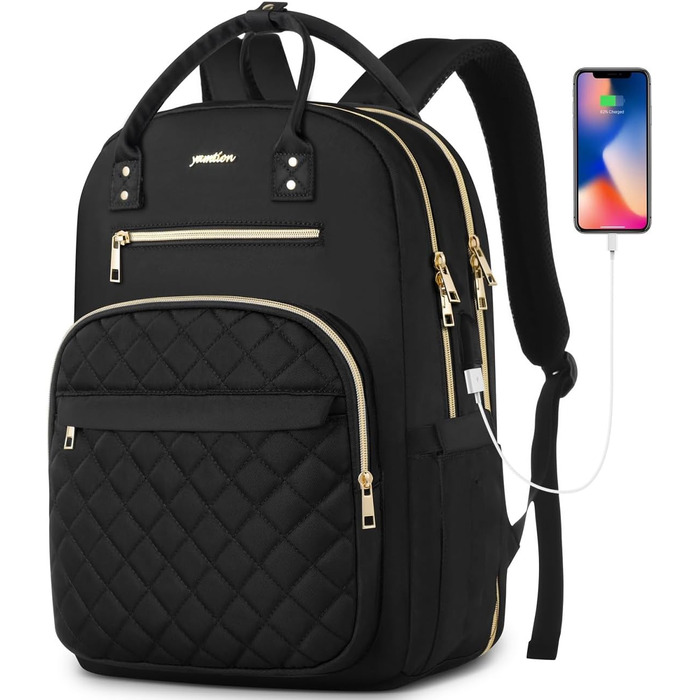 Жіночий рюкзак YAMTION 17.3'' чорний з USB, для ноутбука, для школи, університету, офісу, міста, для підлітків та дівчат