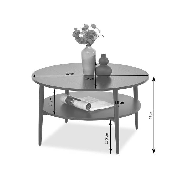 Журнальний стіл Mebel-Partner круглий, 80 x 80 x 45 см, білий, дуб сонома