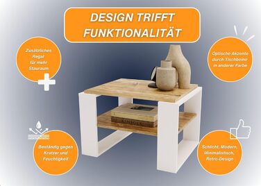 Журнальний стіл CraftPAK Kaja 63 з деревостружкового матеріалу, білий, сучасний стіл для вітальні з додатковою полицею