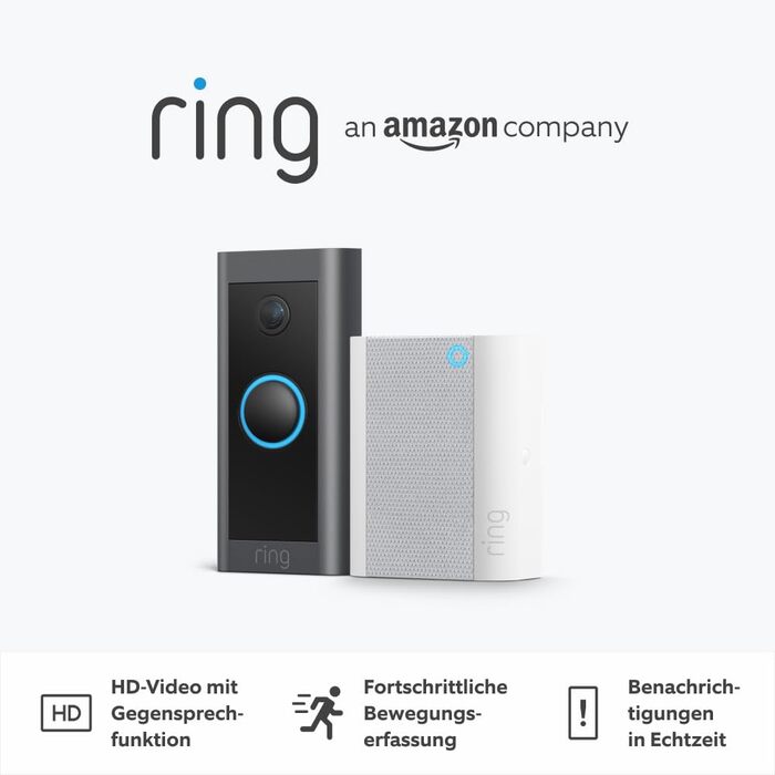 Відеодзвінок Ring з камерою 1080p, нічним баченням, дротовий, з дзвінком Chime, відеодомофон для вхідних дверей, сумісний з Alexa