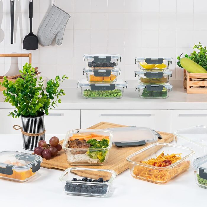 Набір скляних контейнерів для їжі Igluu Meal Prep (10 шт) — 370 мл та 1050 мл, герметичні ланч-бокси для зберігання продуктів