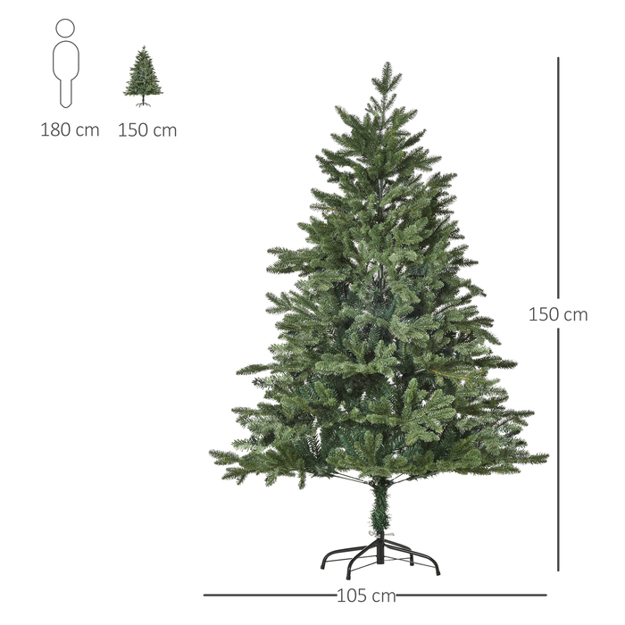 Штучна ялинка HOMCOM, 1,5 м, ПВХ/PE, металевий каркас, зелена, Ø105 x 150 см