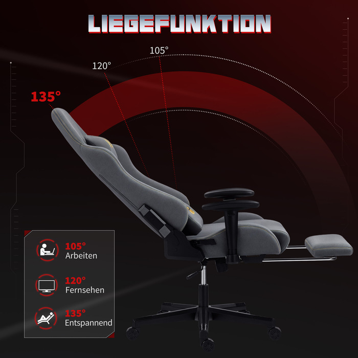 Ігрове крісло HOMCOM з ергономічною підтримкою спини та 3D-підлокітниками, регульоване, з м'якою спинкою та поперековою підтримкою, коліщатками, сірого кольору
