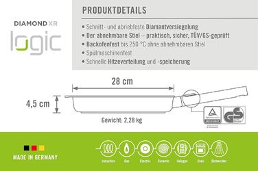 Гриль-сковорода Woll Diamond Logic XR Pro 28×28 см з антипригарним покриттям, рифленим дном, індукційна, знімна ручка, для всіх плит