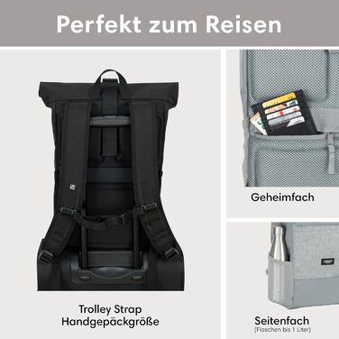 Рюкзак LARKSON Rolltop для жінок і чоловіків, з відділенням для ноутбука, універсальний для роботи, навчання, подорожей, велосипеду, водовідштовхувальний, сірий, великий розмір