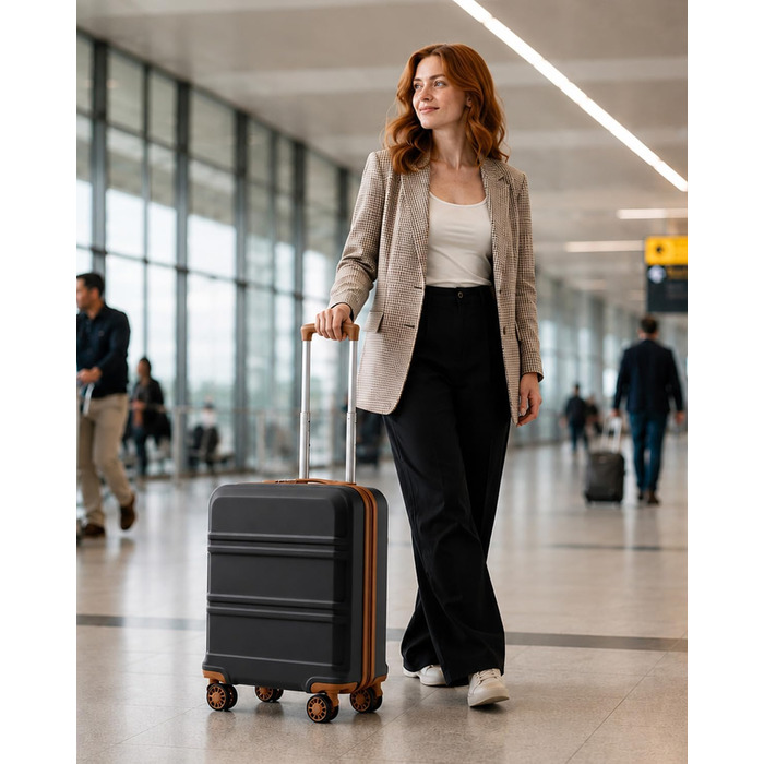 Валіза для ручної поклажі KONO (ABS+PC), жорстка Kabinenkoffer 52x38x21 см для Lufthansa, Eurowings, EasyJet, легка дорожня валіза з колесами та TSA замком, чорно-коричнева