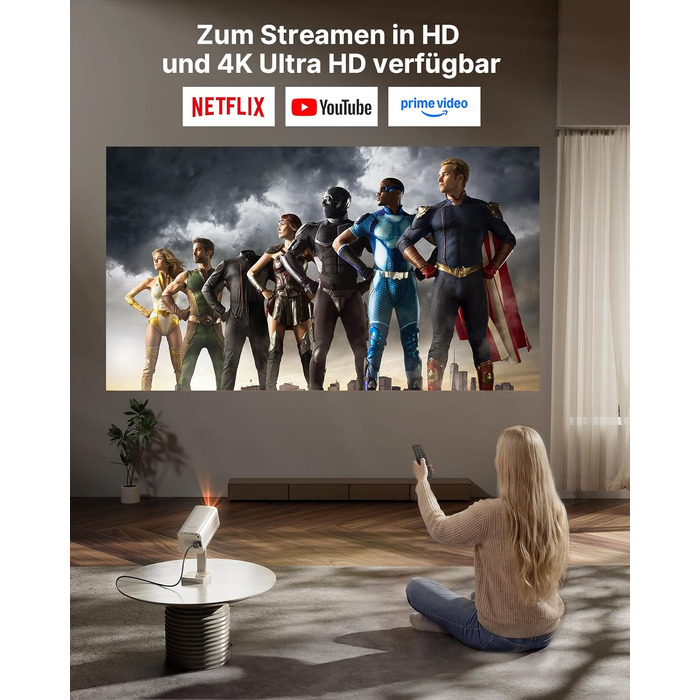 Smart проектор 4K VOPLLS Heimkino: Netflix, 30000 люмен, WiFi 6, Bluetooth, FHD 1080P, Автофокус, Корекція трапеції, Золотий