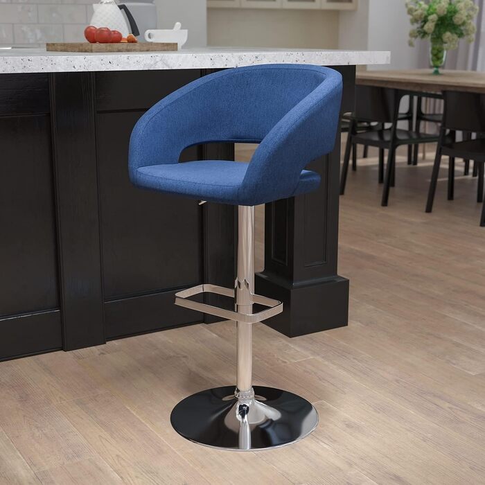 Барний стілець Flash Furniture Erik, синій текстиль, хром, регульована висота, зручна спинка та підніжка